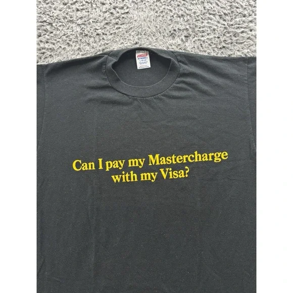 Vintage 1980's Humor Funny Tshirt "Can I Pay My Mastercharge With My Visa?" L - Picture 4 of 9